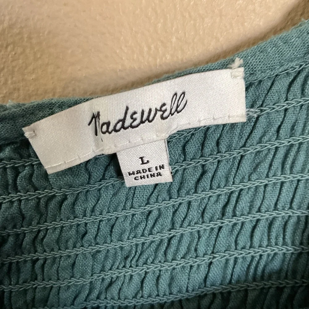 Madewell Linen Blend Smocked Peplum Blouse Teal Size Large - Picture 4 of 8